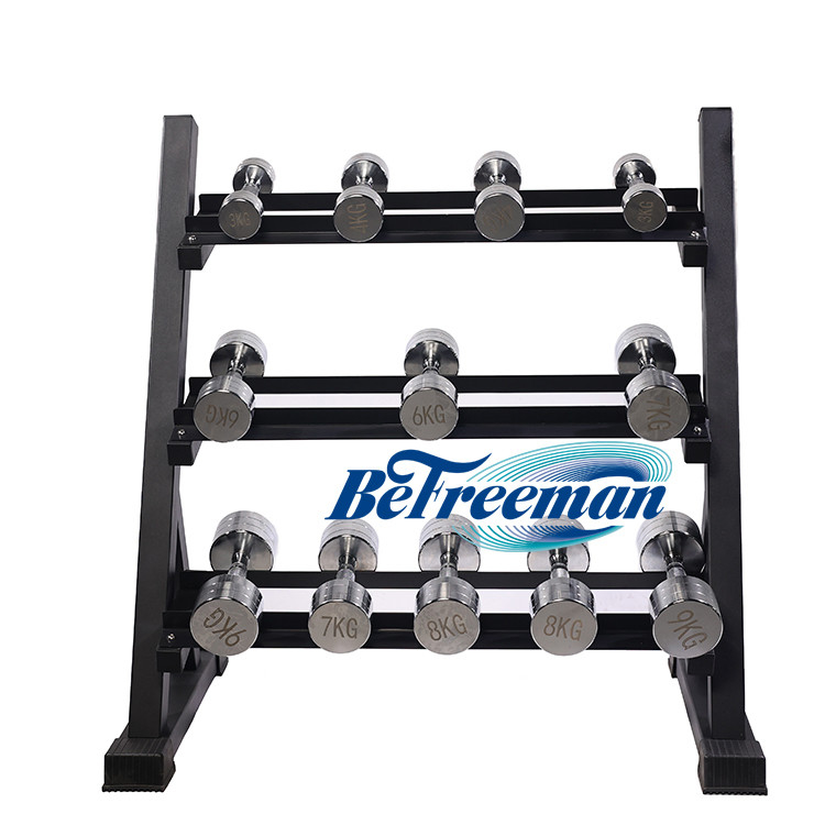 Cores personalizáveis Rack de halteres de três camadas para treinamento de força comercial